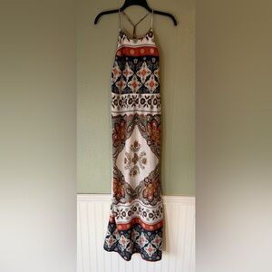 NWOT ROXY Elegant Multicolor Patterned Maxi Dress. Viscose & Spandex.